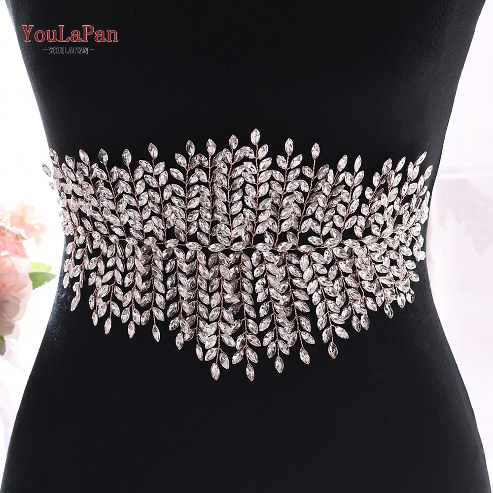 TOPQUEEN SH238 RG Rose Gold Jeweled Belt Wedding Dress Belt Rhinestone