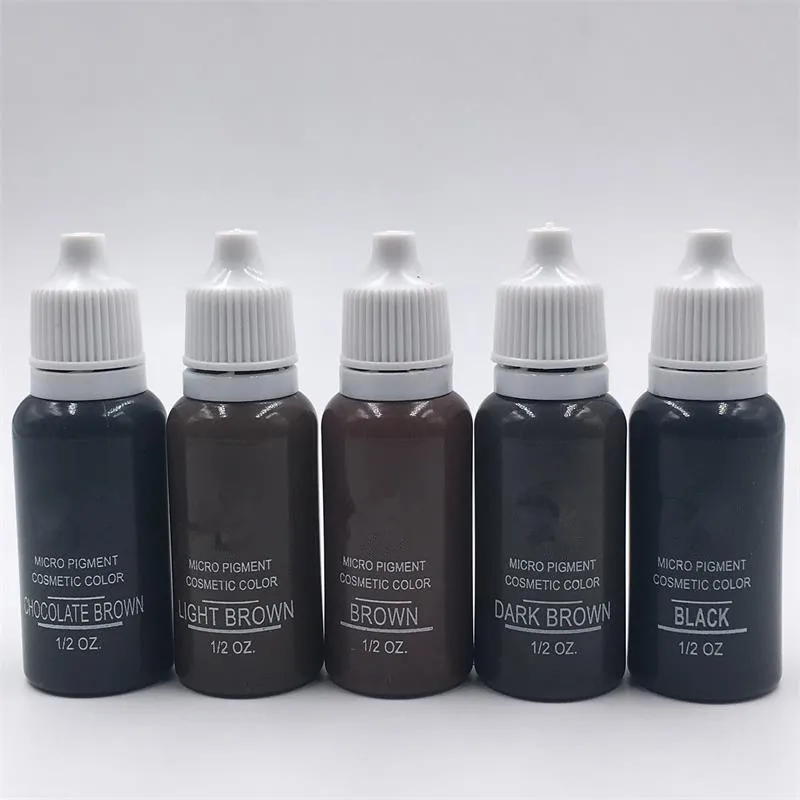 5 pcs / Lot Permanent Eyebrow Lip Eyelash Makeup Pigment 1/2OZ 15ML Tattoo Ink Set Micro Pigment Cosmetic Color Tattoo Supplies chuse micro pigment semi permanent makeup tattoo ink color passed sgs dermatest 10ml