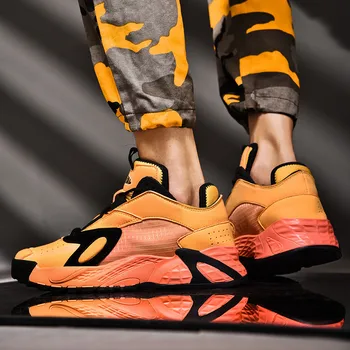 

New Spring Running Shoes Men Leather Sneakers Color Thick bottom Damping Breathable Jogging Gym Sport Shoes Men Comfort krasovki