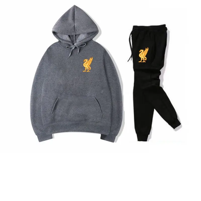 Dark grey black Спортивный костюм, модная спортивная одежда, комплект из двух предметов, хлопковая флисовая толстовка с капюшоном+ штаны, спортивный костюм для мужчин - Цвет: Dark grey black