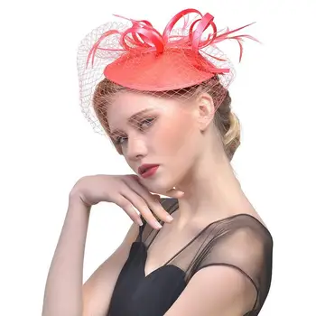 

New Women Vintage Tea Party Headwear Chic Flower Mesh Feathers Hair Clip Trendy Flower Derby Hat Cocktail Party Headband