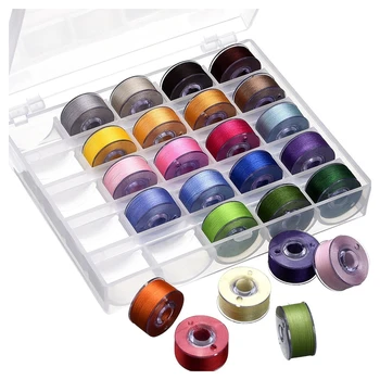 

Bobbin Case Organizer with 25 Clear Sewing Machine Bobbins and Assorted Colors Sewing Thread for Brother/ Babylock/ Janome/ Kenm