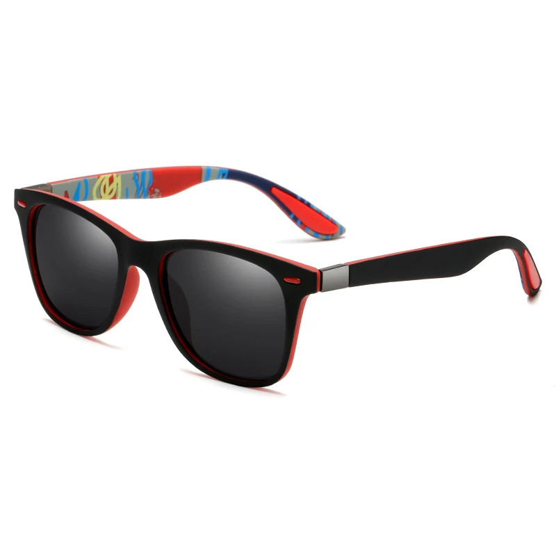 black red grey Классические поляризованные солнцезащитные очки для мужчин и женщин, фирменный дизайн, квадратные солнцезащитные очки для вождения, мужские зеркальные отражающие очки, UV400 Oculos - Цвет линз: black red grey