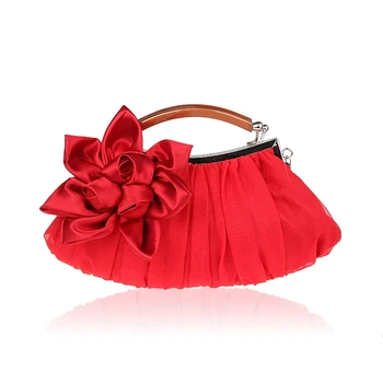 

Elegant Candy Color Red Silk Evening Bag Women Satin Soft Rose Flower Hand Bags Wedding Bridal Small Bags SFX-A0002