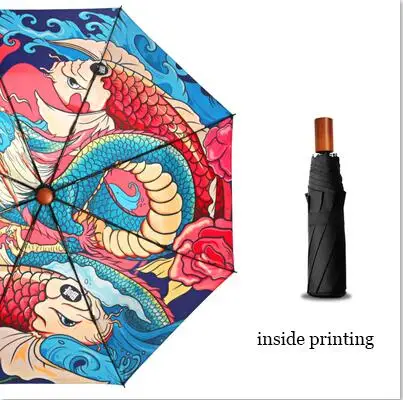 Китайский стиль, складной зонтик для мальчиков, зонтик для дождя, мужской зонт от солнца, красивый женский студенческий зонтик для детей, защита от ультрафиолета, солнечные подарки, зонтик - Цвет: inside printing