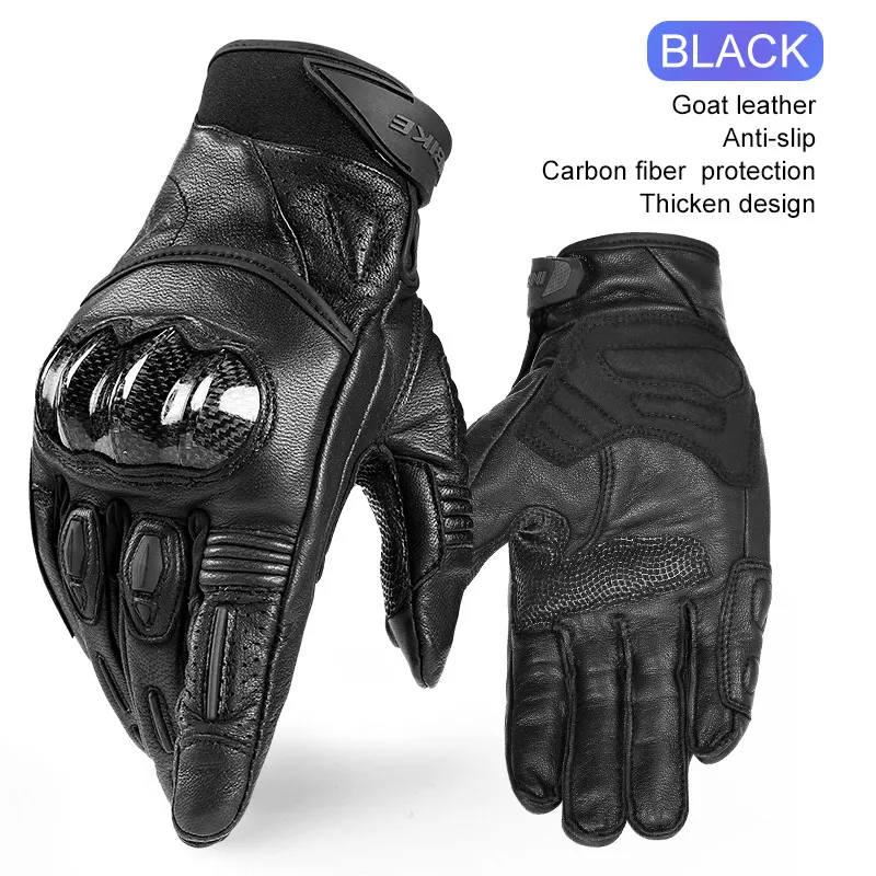 INBIKE перчатки из козьей кожи, мотоциклетные мужские перчатки для мотоцикла, амортизирующие накладки, защитное снаряжение, мотоциклетные перчатки из углеродного волокна - Цвет: Black