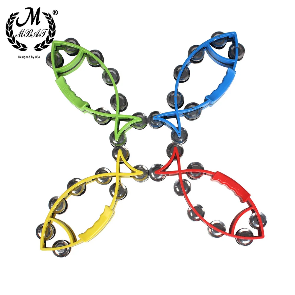 M MBAT Hand Held Bell Rattles Fish-Shape Tambourine Percussion with Double Metal Jingle Children Educational Toy for Party Games