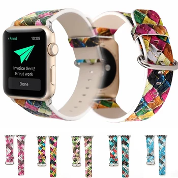 

Lattice Pattern Leather Strap for Apple Watch Band 5 4 3 Iwatch Band 42/38/ 44/40m Sport Leather Wrist Bracelet Colorful Band