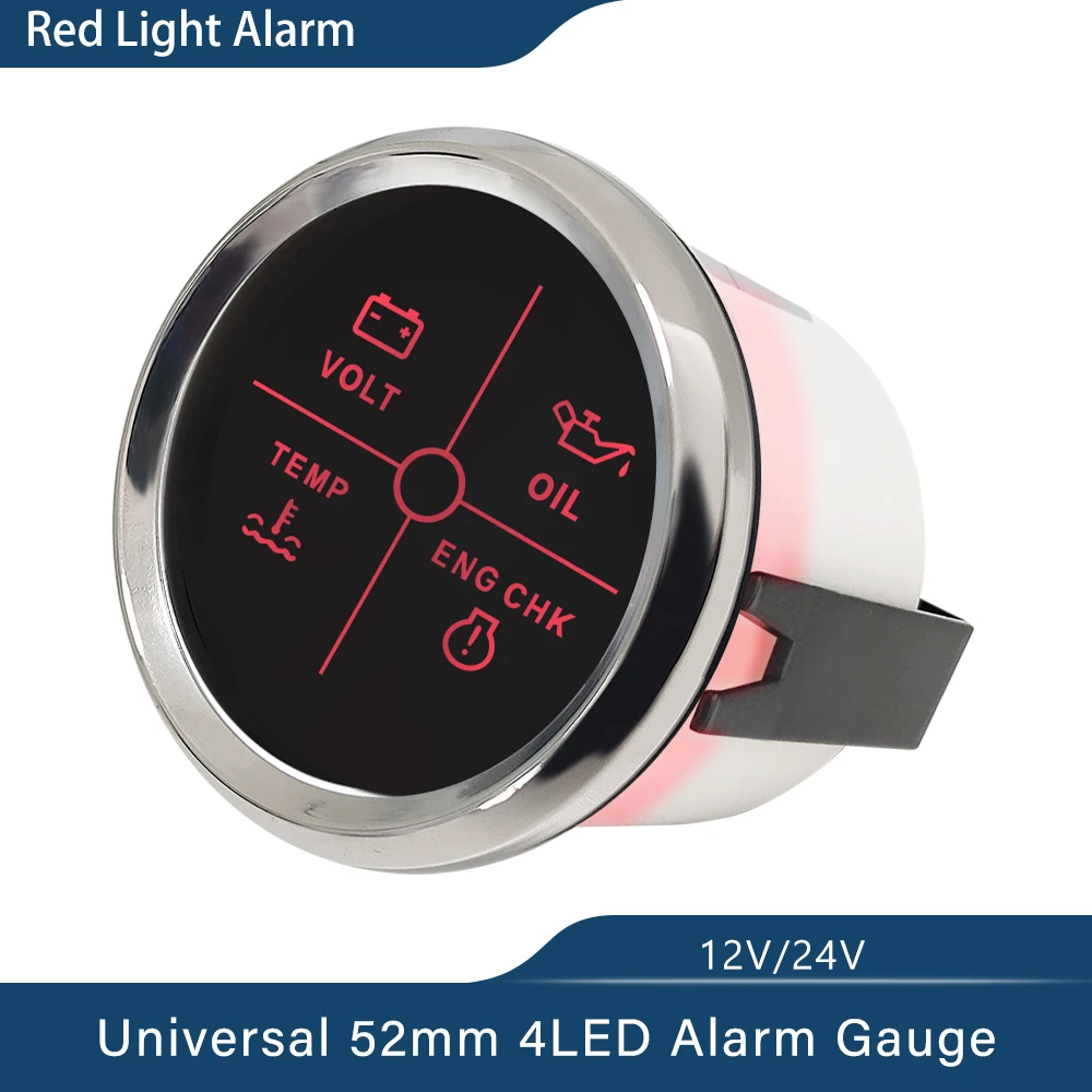 ELING 52mm 4LED Alarm Gauge Meter Volt Water Temp Oil Pressure Alarm Indicator Gauge Meter With Red Backlight 12V 24V