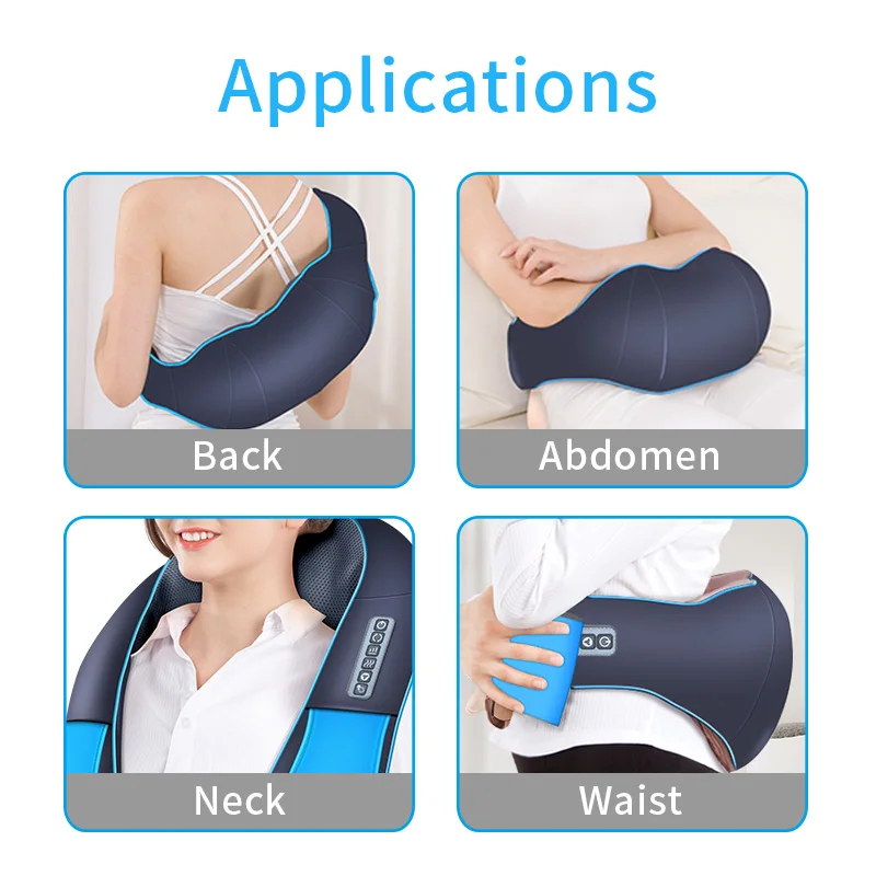 Neck Massager 16 Massage Rollers 3D Kneading Massage Heating Direction Adjustable 3 Strength Smart Save Energy neck massager