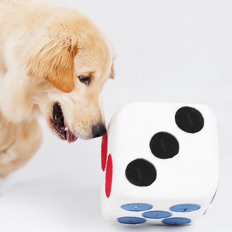 

Pet dog plush toy dice food dispenser treat puzzle for puppy smart training leaks play