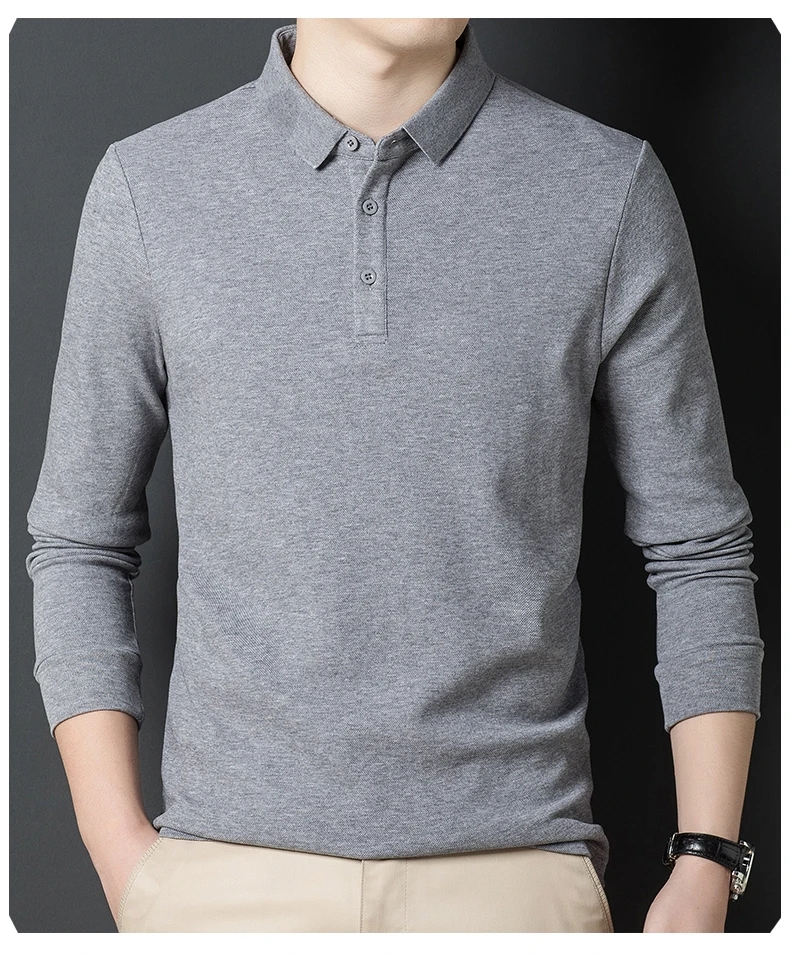 Top Grade Neue Mode Designer Marke Luxus Männer Polo Shirt 100% Baumwolle Casual Langarm Tops Einfarbig Männer Kleidung_voghion.com