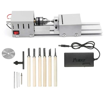 

Eu Plug,Dc12-24V 96W Mini Lathe Beads Machine Woodwork Diy Lathe Standard Set With Power Carving Cutter Wood Lathe