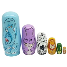 

6Pcs Wooden Matryoshka Russian Nesting Dolls Babushka Cartoon Animal Pattern