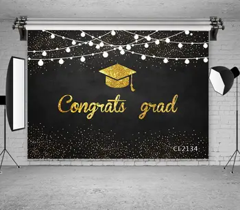 

Congrats Grad Photography Backgrounds Golden Graduation Cap Light Graduation Photo Backdrop Prom Party Banner Decor Photo Booth