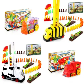 

Automatic Domino Brick Laying Toy Train Car Elevator Springboard Bridge Catapult dominoes Set gift for Children Toy Vehicles