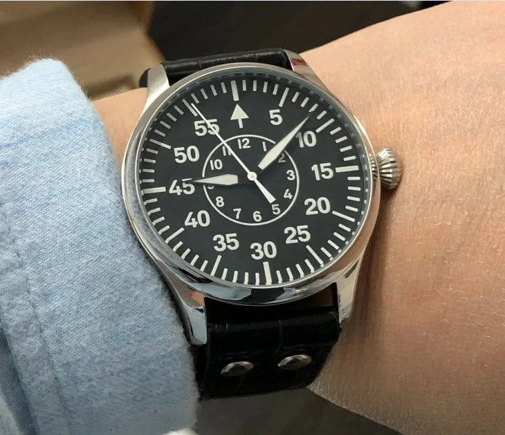 

44mm GEERVO Black Sterile dial luminous Japanese VH31 quartz movement pilot men's watch 178-P8