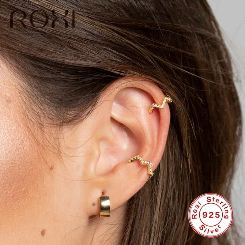 Женские серьги гвоздики ROXI Micro Pave CZ с золотыми волнами без Имитация пирсинга
