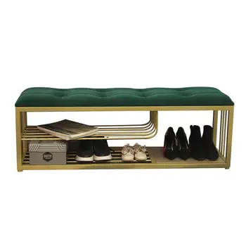 

Northern Modern Luxury Golden Velvet Shoe Changing Storage Ottomans Footrest Rack Bed End Stool Living Room Furniture Bench Pouf