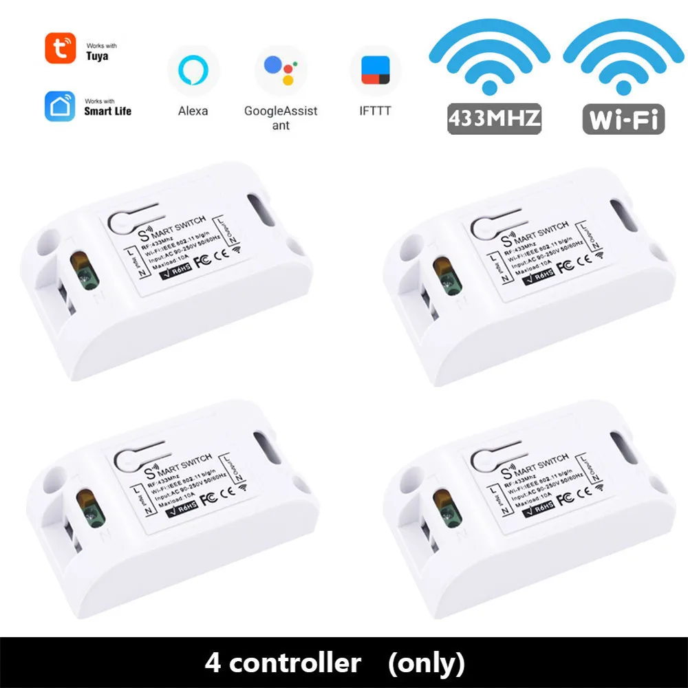 SMATRUL Tuya Smart Life APP WiFi+ RF 433 МГц DIY реле Таймер Google Home Amazon Alexa 90V~ 250V 10A для выключателя света вентилятора - Цвет: 4 RF WIFI Controller