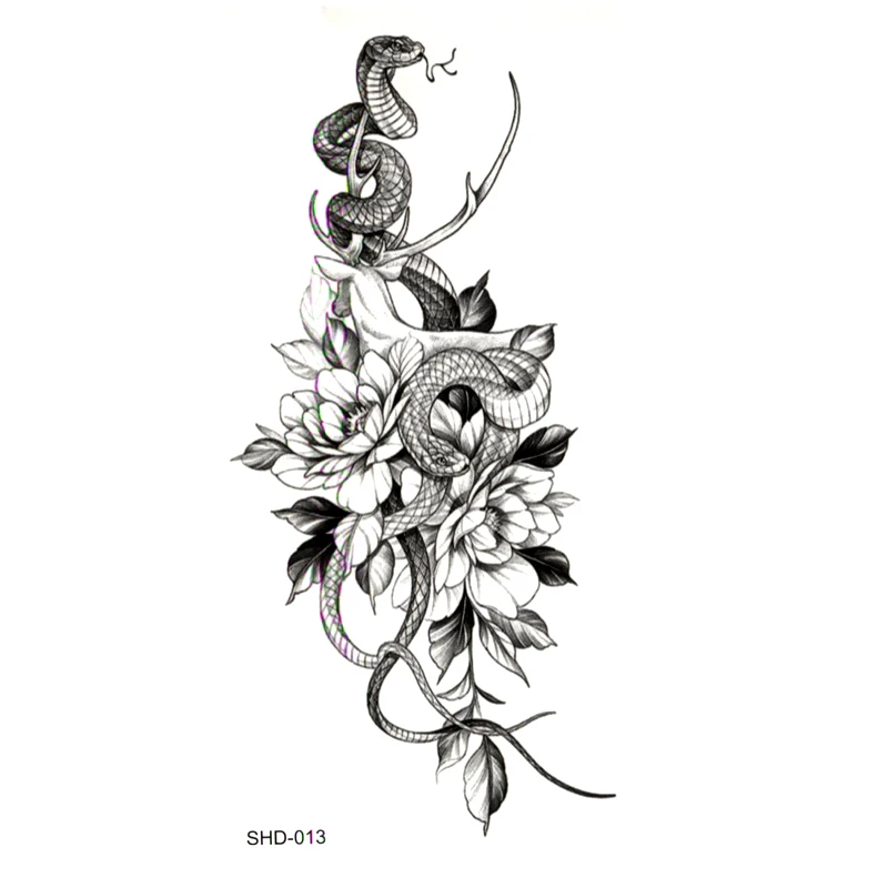 Drei Stile graue Blume/Vogel/Geist Frauen/Schlange wasserdicht temporäre Tattoos Männer temporäre Tattoo Aufkleber gefälschte Tattoo Ärmel – Detail 1