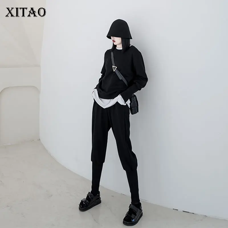 

XITAO Two Piece Set Women Pleated Pullover Top Elastic Waist Pocket Full Length Pants 2020 Spring Elegant Style Casual ZLL4823