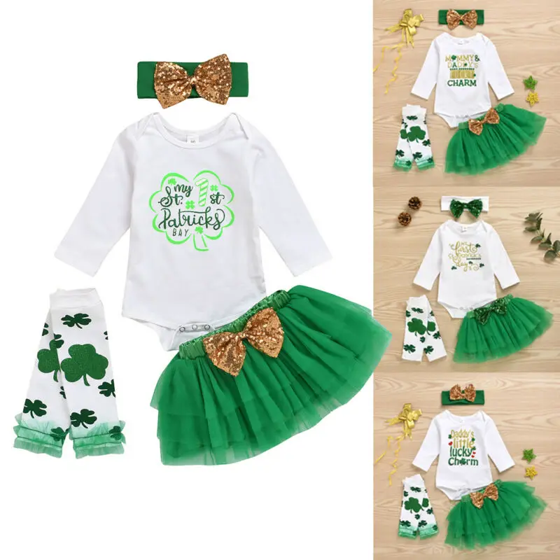 Lucky Clover Holiday Pants 3PCS Outfit Set Newborn Baby Boys My 1st St Patricks Day Romper