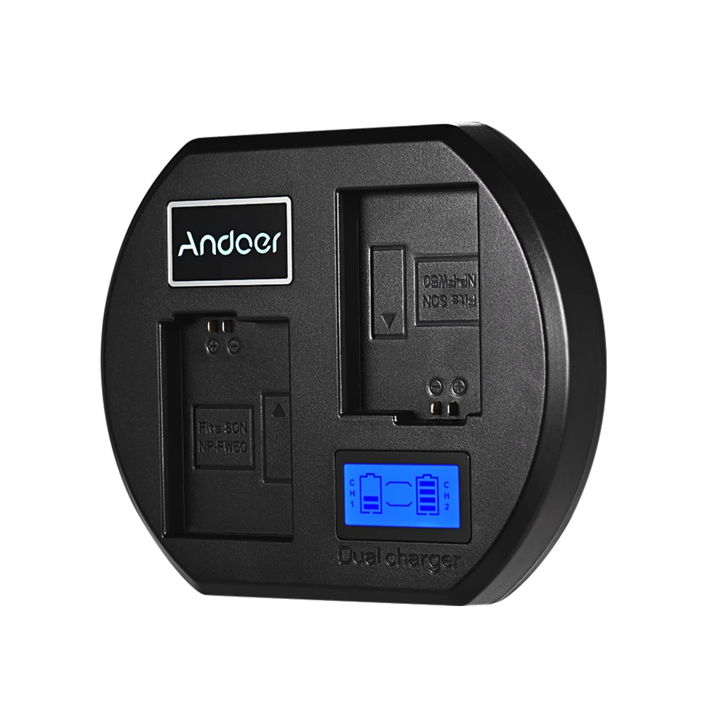 Andoer Fast Battery Charger Dual-channel Camera Battery Charger Digital LCD Display USB Input for Sony NP-FW50 Battery