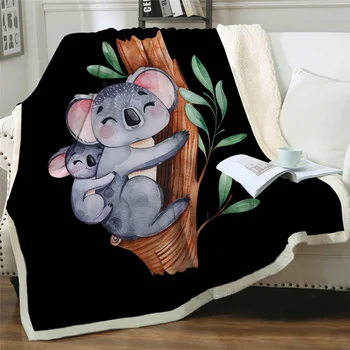 

New Koala Family Throw Blanket Cartoon Plush Blanket Eucalyptus Tree Leaf Fluffy Blanket Watercolor Animal Fashion Blanket