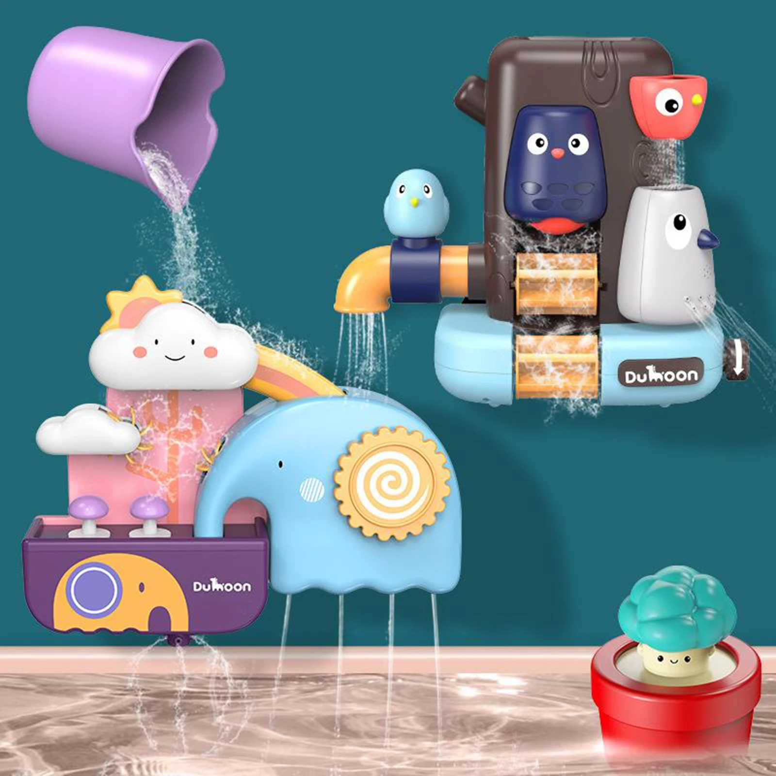 Cartoon 2-4 Year Old Kids Bath Toy Fill Spin and Flow Bathtub Wall Adhesive