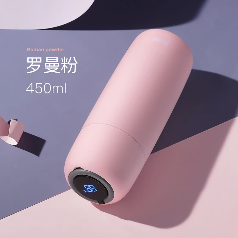 450ml pink 450 мл умный дисплей Температура портативная Термокружка вакуум 316 из нержавеющей стали Колба Леди Путешествия офисная бутылка - Цвет: 450ml pink