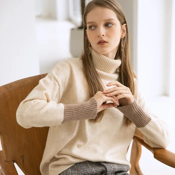 

thick turtleneck sweater women wool pullover female short casual long patchwork sleeves ladies jacket outerwear jumpers