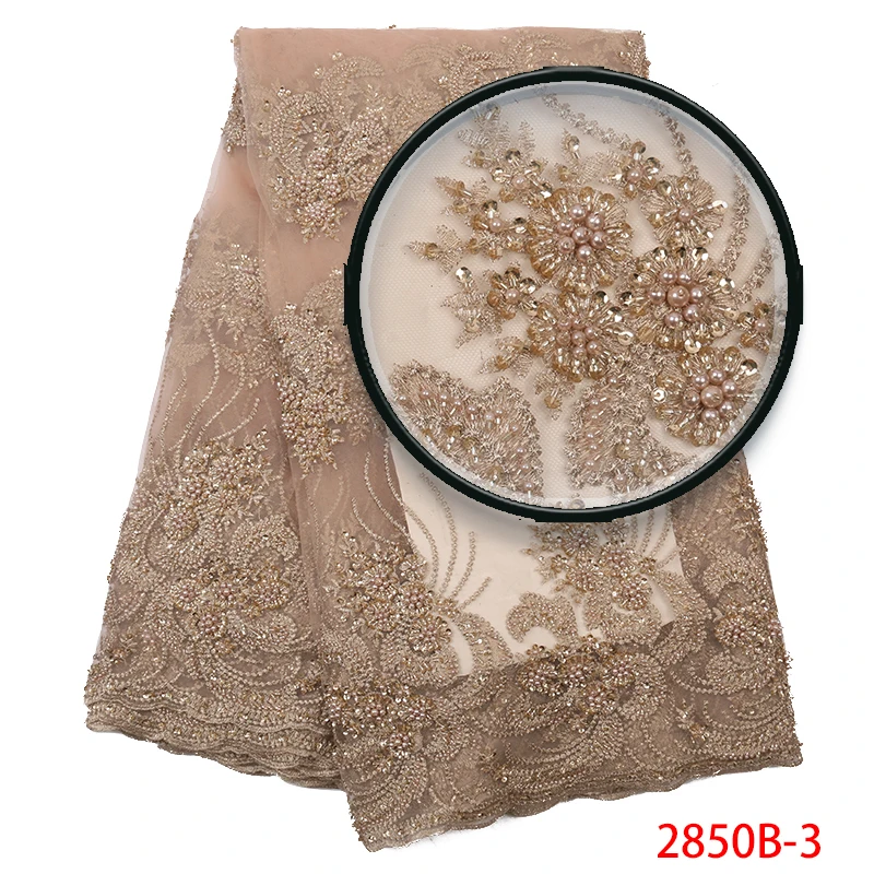 High Quality 3D Handmade Beads Tulle Lace Fashion Wedding Lace African Lace Fabric with Beads for Women KS2850B-6