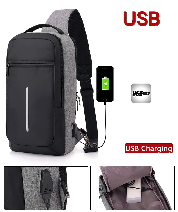 USB дизайн нагрудная Сумка водонепроницаемая мужская сумка-мессенджер Повседневная сумка на ремне