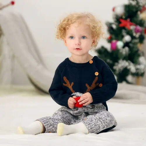 Brand Xmas Baby Kids Knit Infant Romper Sweater Jumpsuit Winter Warm New Boy Girl Deer Knitwear Deer Costume Baby Clothes