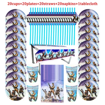

81Pcs Game On Eat Chicken Disposable Tableware Kids Birthday Party Paper Plate+Cup+Napkin+ Straw+Tablecloth Fortress Supplies
