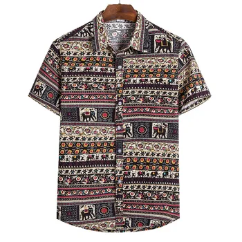 

2020 Men Shirts Short Sleeve Printed Casual Blouse Hawaiian Shirt Male Tops Summer Geometric Plus Size Shirts 5XL