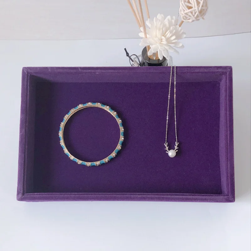 New Velvet Jewelry Flat Trays Box Earring Rings Storage Box Jewelry Case Display Convenient Charming Women Rings Trays Makeup 