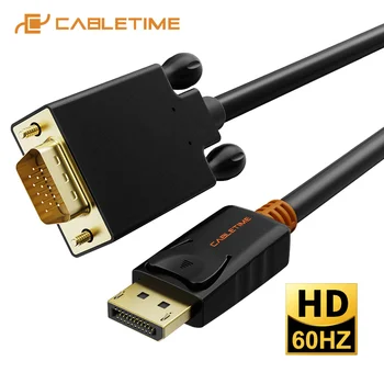 

CABLETIME DisplayPort DP To VGA Cable Display port To VGA Converter Displayport Cable Gold for Projector laptop iMac HDTV C075