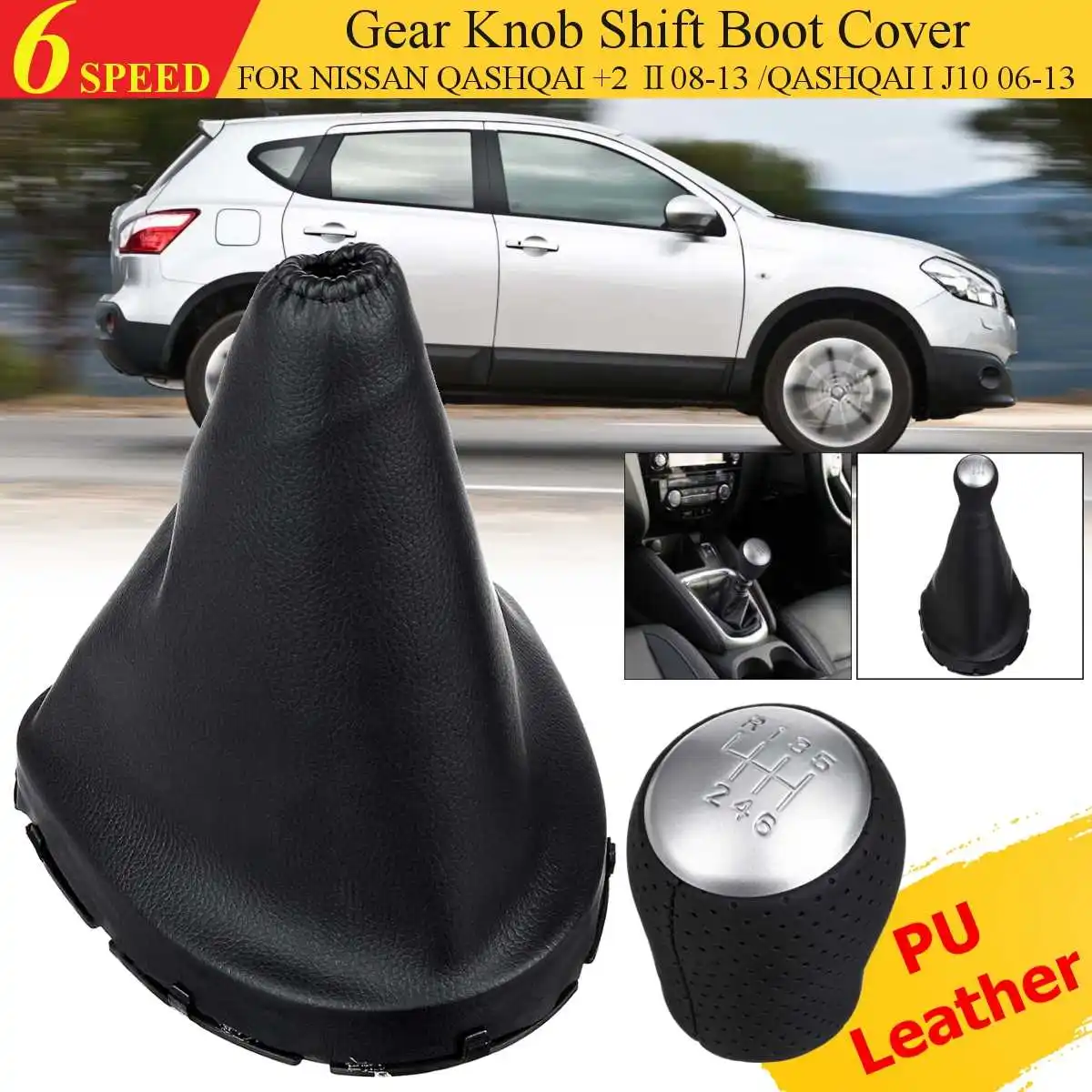 

Car 6 Speed MT Gear Shift Knob FOR NISSAN QASHQAI I J10 QASHQAI 2+2 2006 2007 2008 2009 2010 - 2013 Styling Accessories Leather