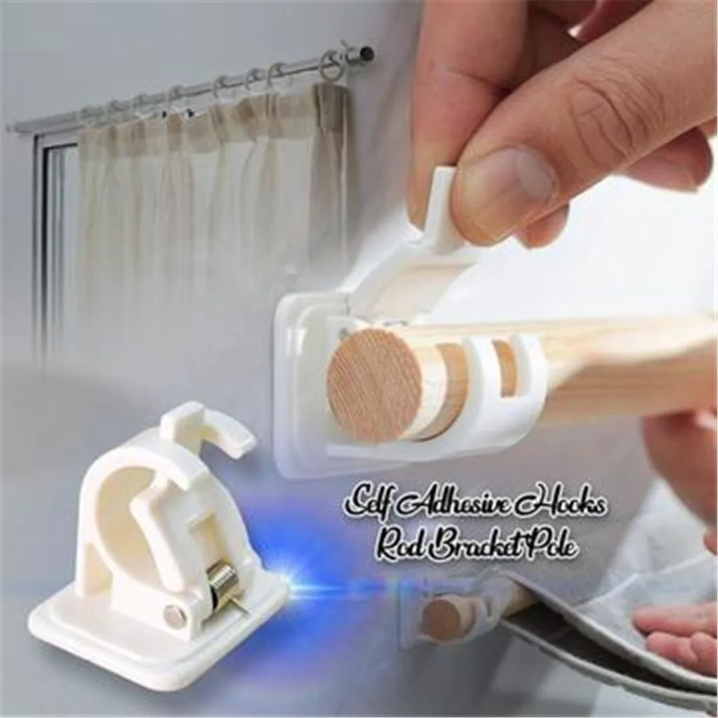

6Pcs Hanging Rod Clip Adhesive Wall Curtain Hanging Rod Clamp Hooks Shower Curtain Rod Fixed Clip Hanging Rack Hook Adjustable