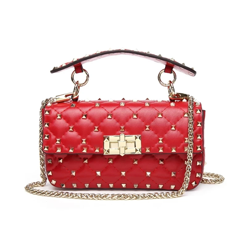 

Fashion Luxury Women Handbag Genuine Leather Shoulder Bag Chain Rivet Crossbody Bag Designer Brand Rockstud Spike lady Flap 2020