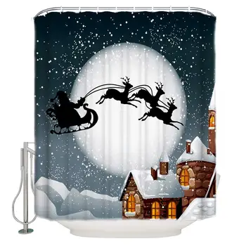 

Santa Claus Reindeer Theme Picture Fabric Bathroom Shower Curtain Shower Rings Included Merry Xmas Christmas Eve