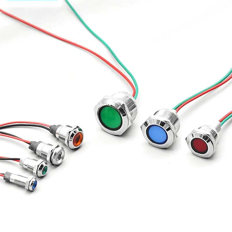 Description Picture 3 of item6mm 8mm 10mm 12mm 16mm Metal LED Warning indicator light Waterproof IP67 Signal Lamp Pilot Wires switch 3V 5V 12V 220V Red Blue