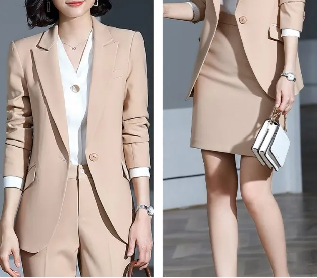 Skirt Suit Женские черные, хаки, зеленые деловые штаны, костюмы, большие размеры, для офиса, с длинным рукавом, Тонкий Блейзер и брюки, комплект из 2 предметов, наряд 5XL - Цвет: Skirt Suit