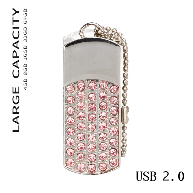 Usb флэш-память 128GB 4GB брелок с украшением в виде кристаллов подарок девушке USB флэш-накопитель 32 Гб металлический флеш-накопитель 16 Гб USB флешки 64Гб флэш-накопитель 8 Гб - Цвет: Розовый