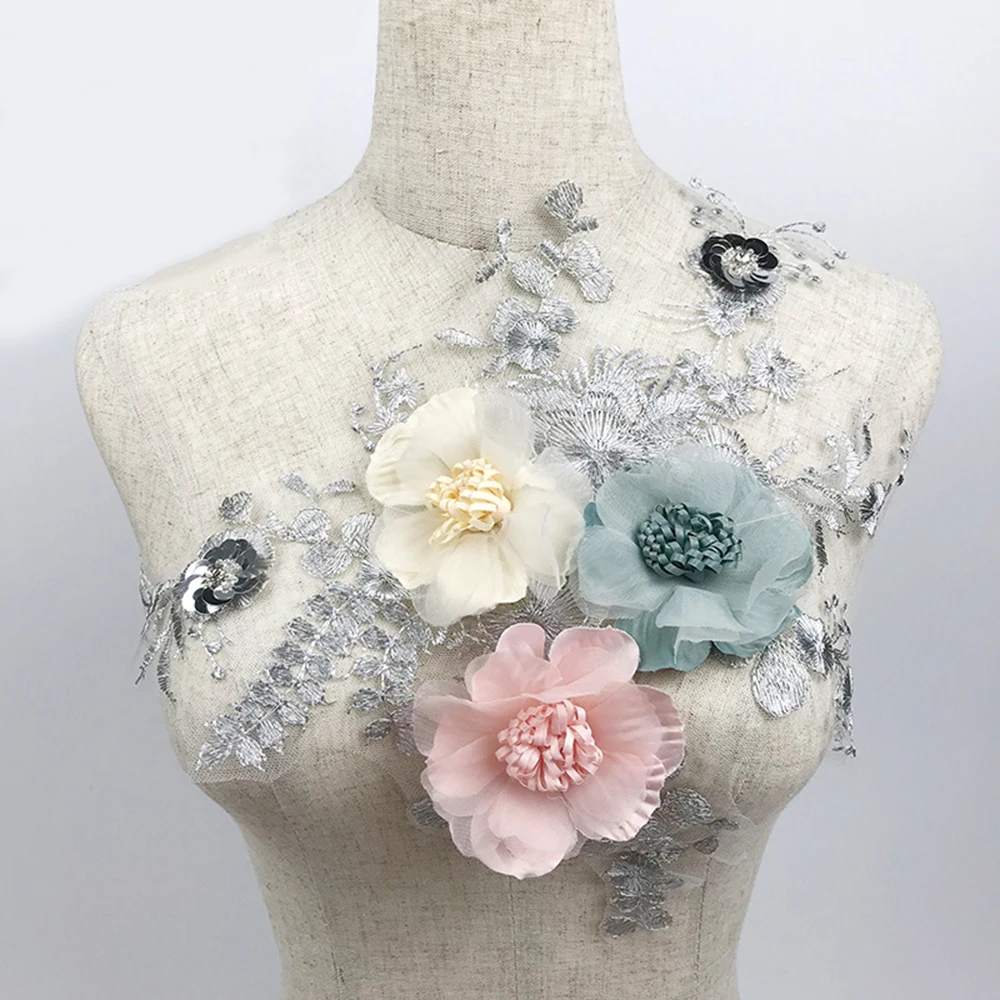 Женская модная одежда аксессуары сетка вышивка цветы бисером высококачественная одежда Кружева свадебное платье цветок ткань столбы