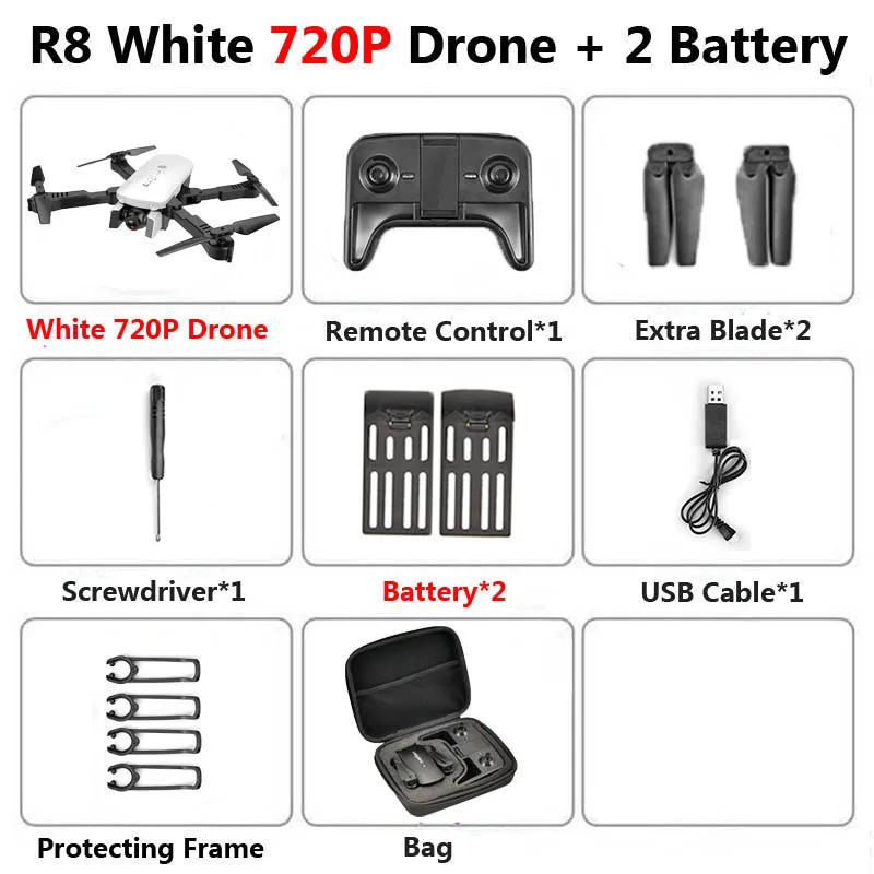 R8 1808 дрон с двойной камерой 1080P 4K PX1600W HD WiFi FPV оптический поток автоматическая красота RC квадрокоптер вертолет XS816 SG106 - Цвет: White 720P 2B Bag