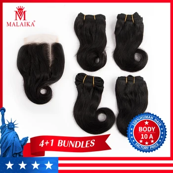 

MALAIKA hair Brazilian Body Wave 4 Bundles With 4x4 Closure Human Hair Weave Deals With Lace Frontal Non Remy