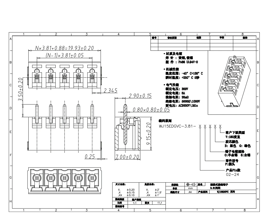 Description Picture 2 of item5Pairs KF2EDG 15EDG 3.5mm 3.81mm 2P-12Pin Straight Needle/Right Angle PCB Screw Terminal Block Connector Pin Header Plug Socket